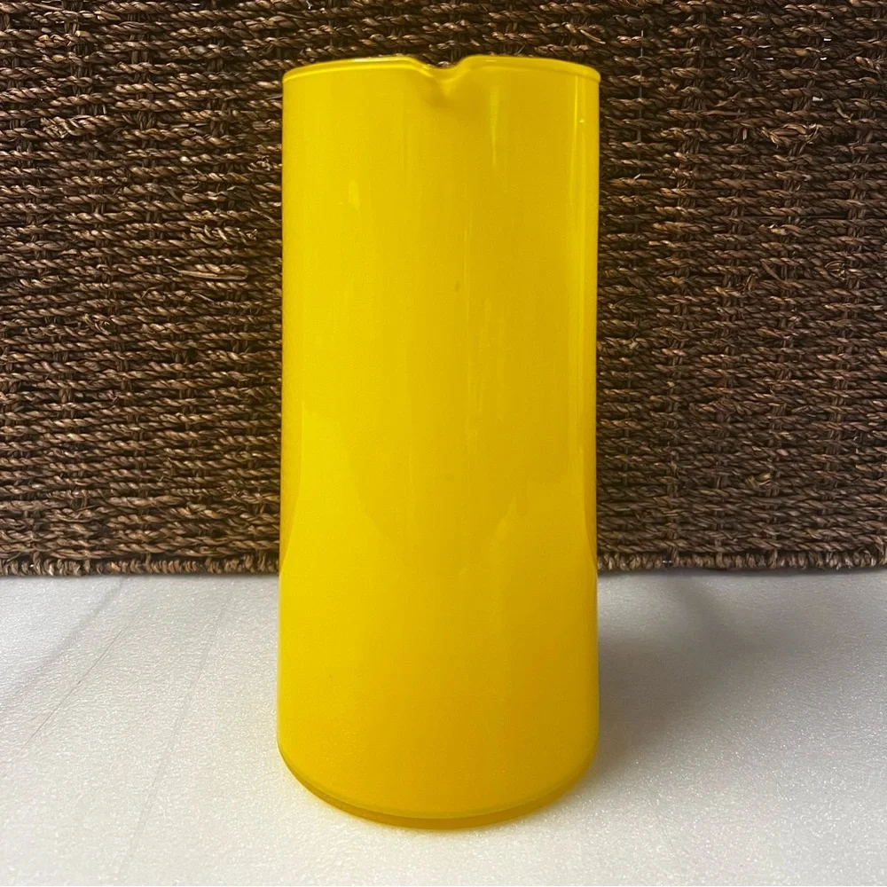 Vintage MCM Yellow Glass Beverage Pitcher With Clear Applied Handle - Picture 2 of 14